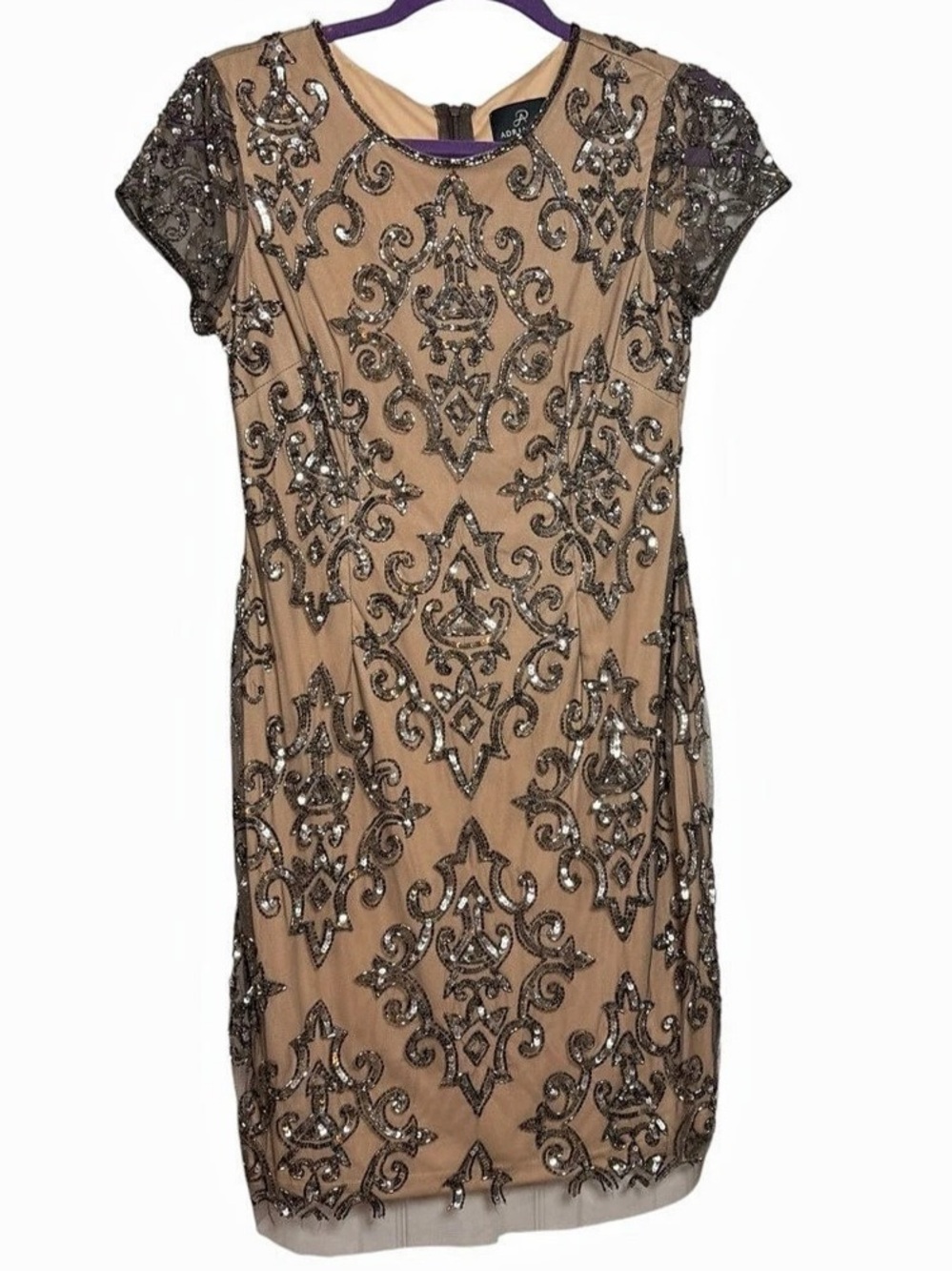 Adrianna Papell Paisley Beaded Mini Dress in Brown Size 6 Like New